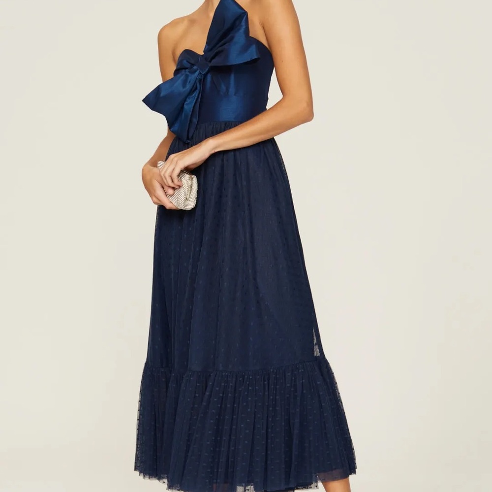 Hutch Anthropology Bow-Tie Midi Dress in Blue Satin – Size 4